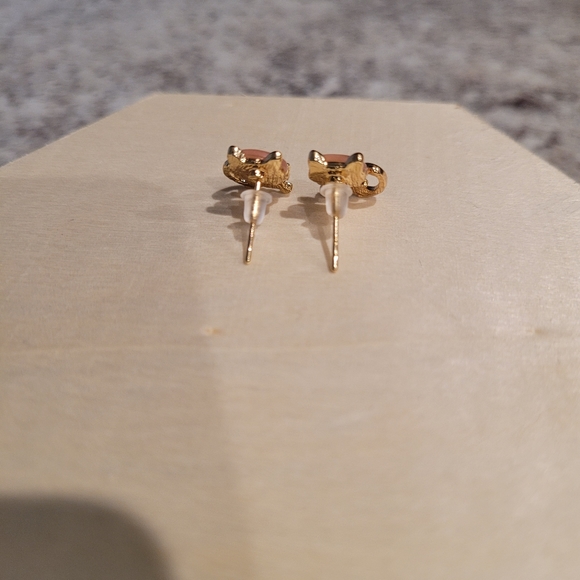 Pink Opal Rhinestone Gold Cat Earrings ✨️ - Picture 9 of 9